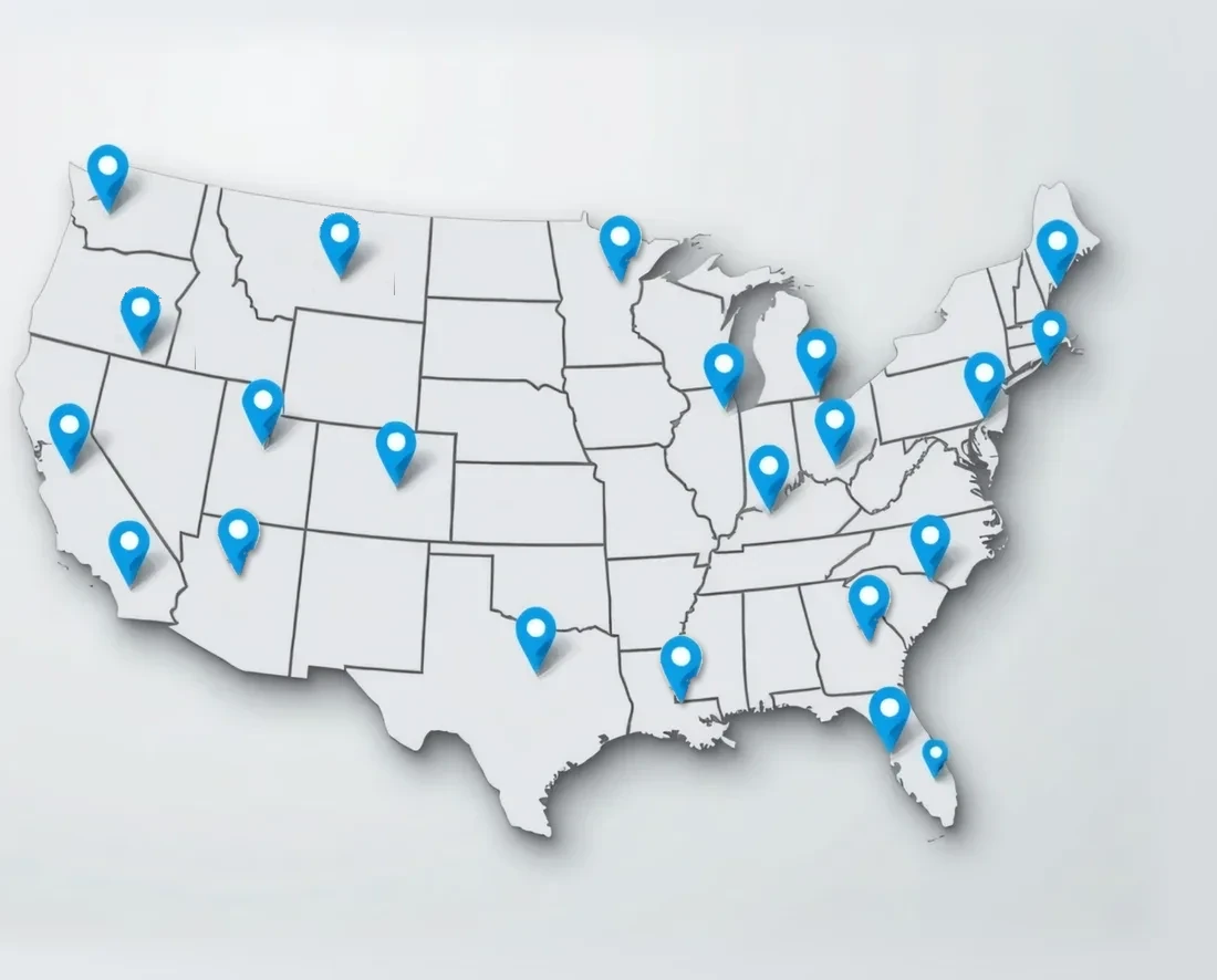 Map of the United States: servicing healthcare facilities nationwide